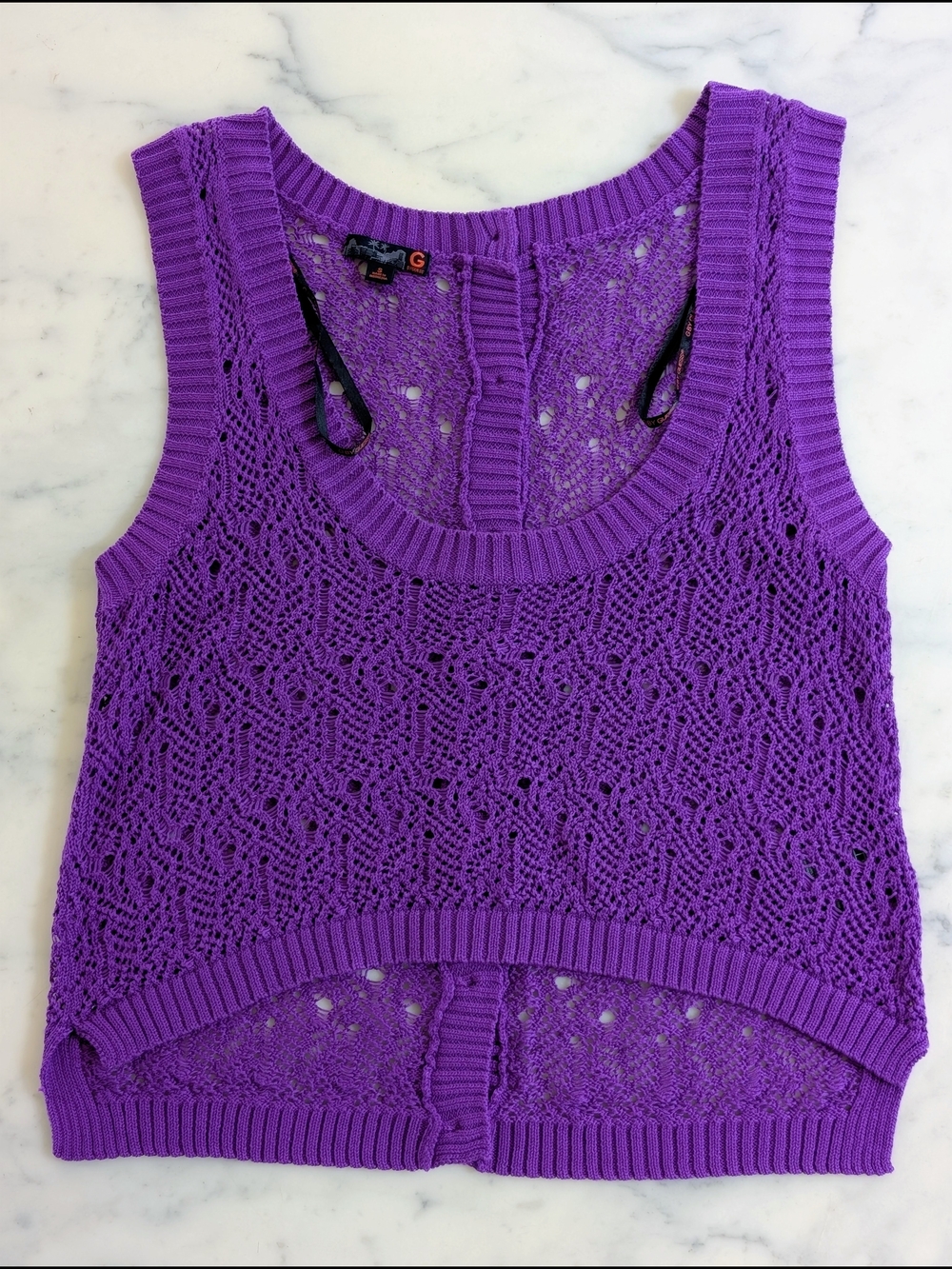NWOT. G By Guess Purple Crochet Knit Tank Top.